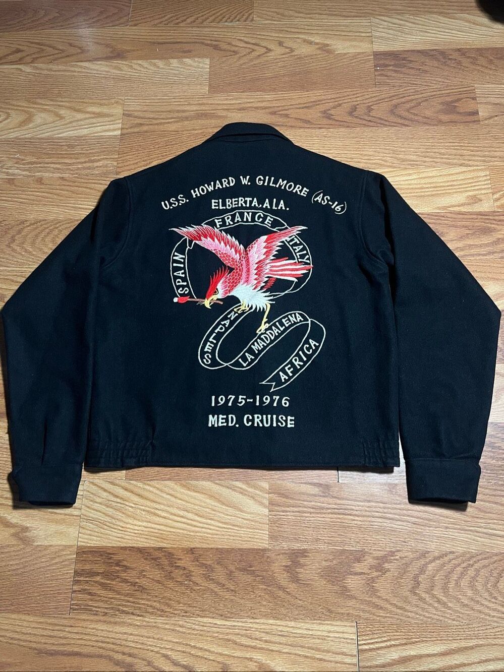 Vintage 70s USS Howard W Gilmore Navy Wool Souvenir Jacket Large